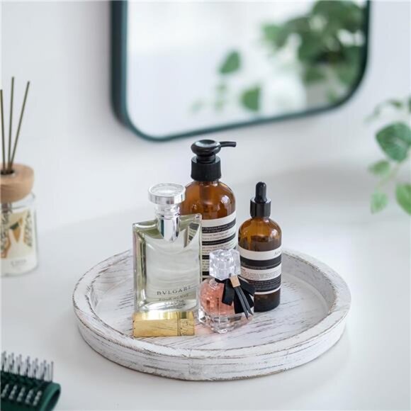 Rustic Wooden Tray Candle Holder - Round Wood Decorative Pillar Candle Tray - Picture 3 of 7